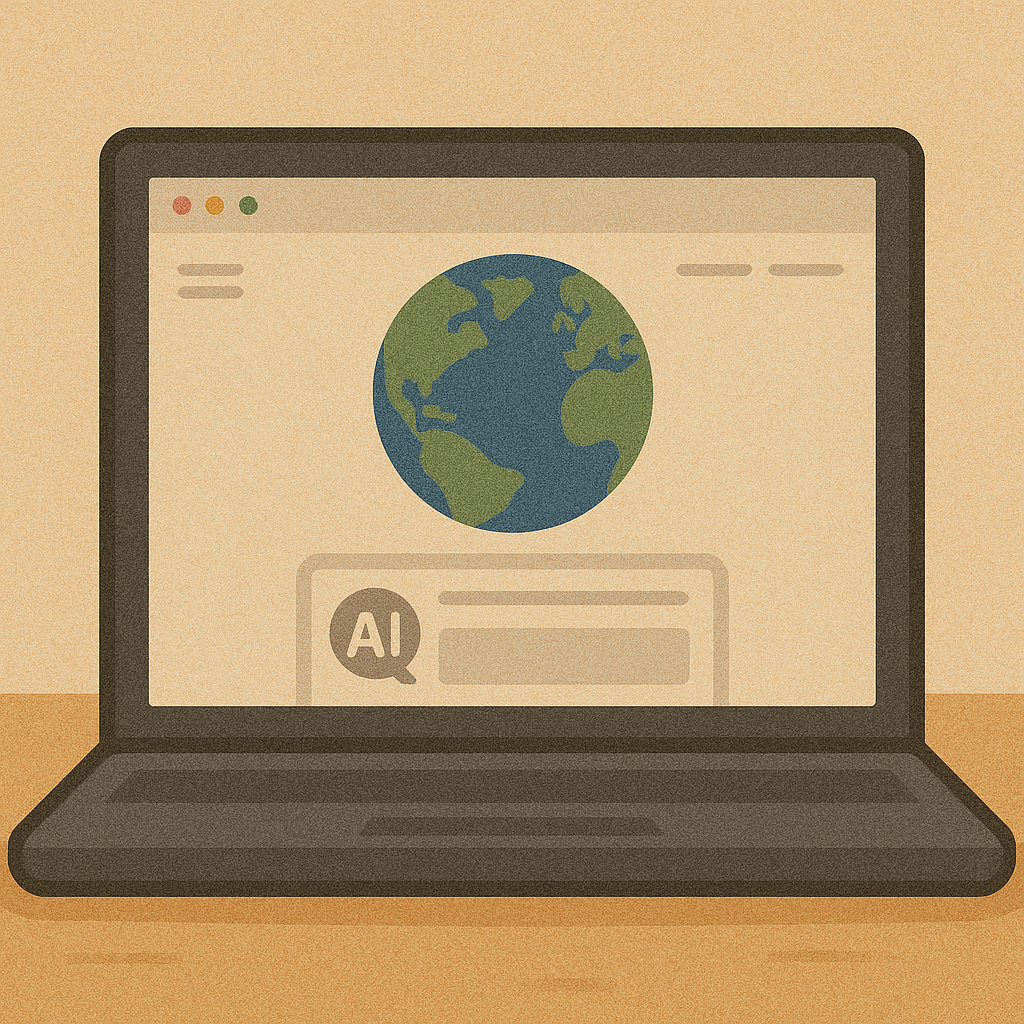 laptop with earth and AI chat window