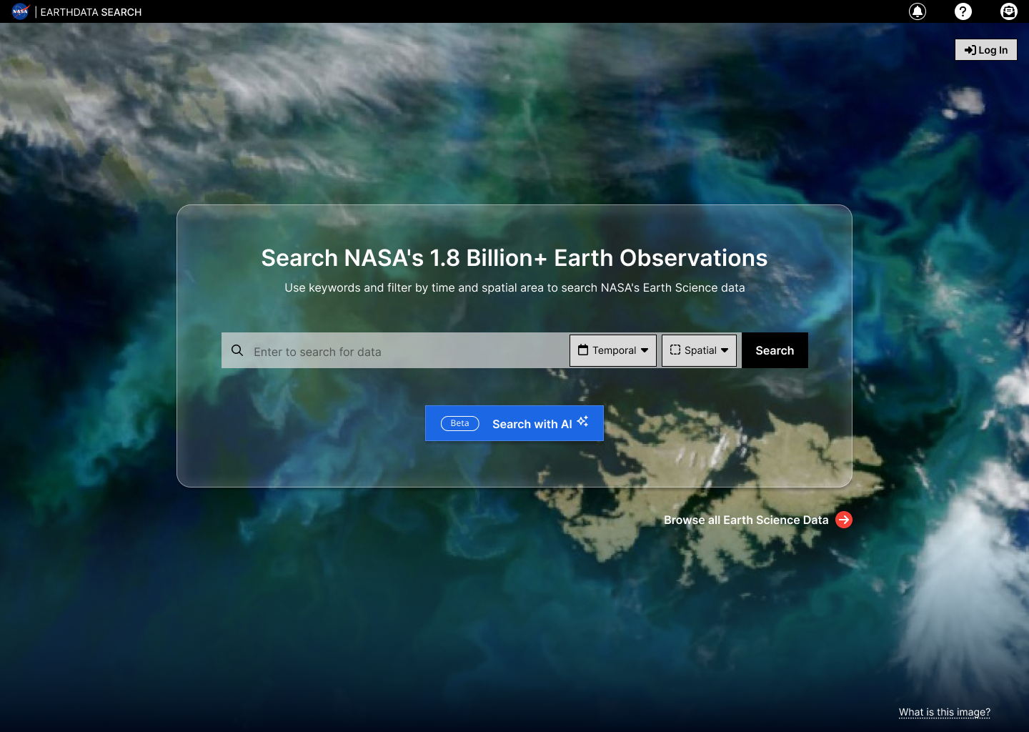 Earthdata Search Landing mockup