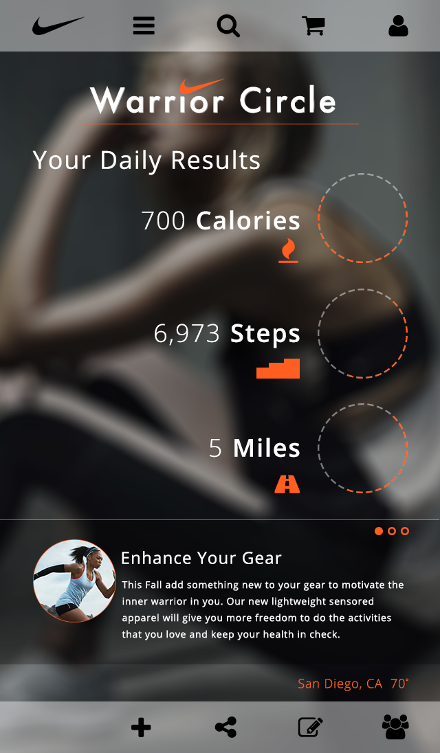Mobile app concept for Nike Warrior iOS app